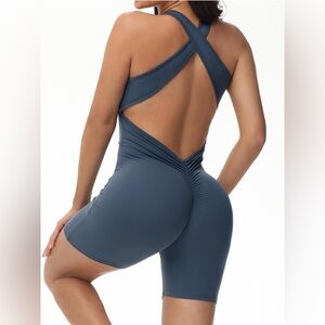 Women Sleeveless Jumpsuits Sexy Backless Bodysuits - Navy Blue Large